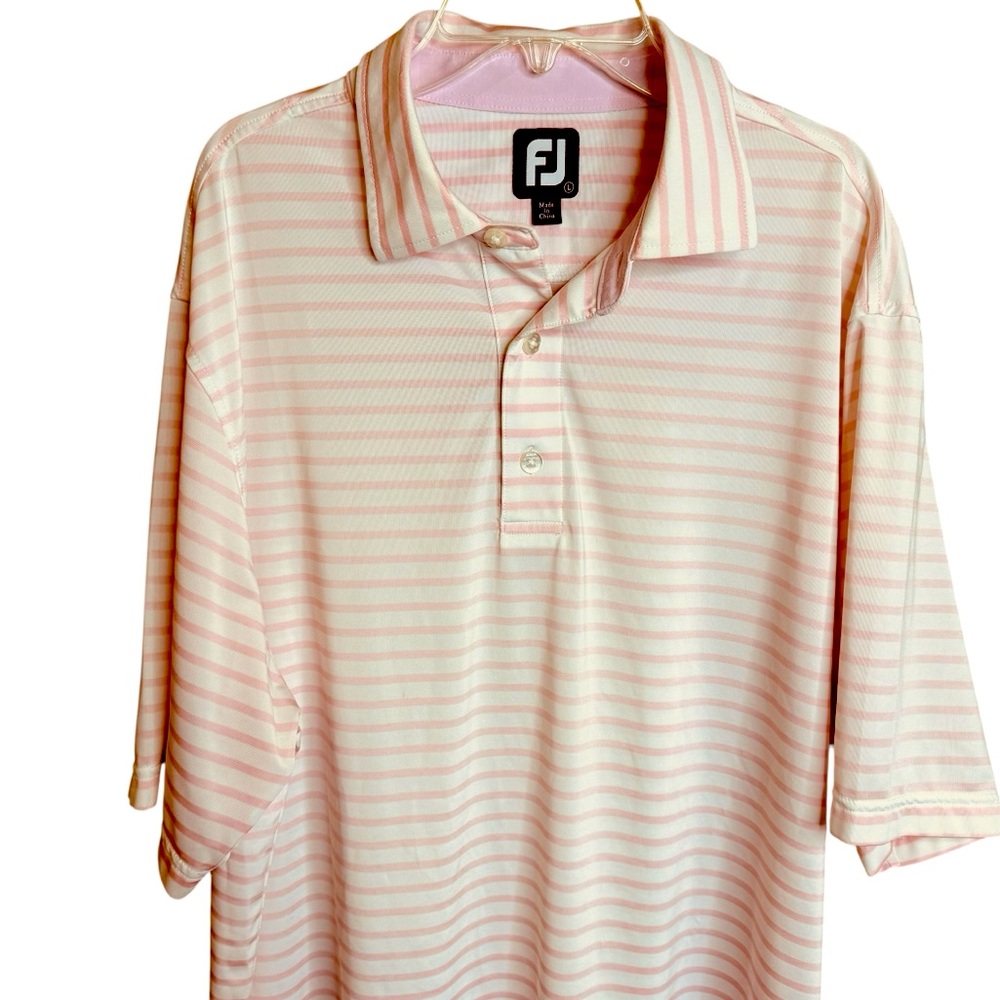 Foot Joy Men's Light Pink White Stripe Golf Polo Shirt size L